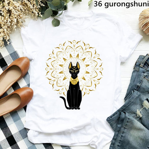 Egyptian Cat Mandala Cat Goddess Bastet T-Shirt Graphic Prints