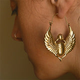 Vintage Egyptian Sacred Wings Scarab Large Hoops