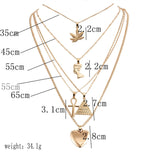 Vintage Women Gold Necklace Heart Cross Pyramid Ancient Egyptian Pharaoh Ankh Pendant Necklace Multilayer Chain Choker Jewelry