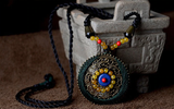Vintage Ethnic Maxi Blue Stone Yellow Carnelian Pendant Necklace