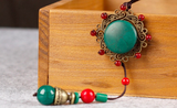Vintage Necklaces Flower Long Necklace Women's Green Stone Maxi Ethnic Pendant Necklaces Female Fashion 2018 Jewelry Lady gift