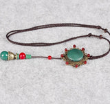 Vintage Necklaces Flower Long Necklace Women's Green Stone Maxi Ethnic Pendant Necklaces Female Fashion 2018 Jewelry Lady gift