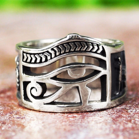Vintage Men Egyptian Eye of Horus Ankh Cross Symbolic Ring